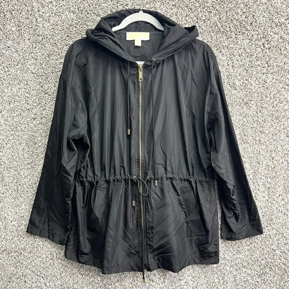 MICHAEL Michael Kors Jacket Women’s Large Black Zip‎ Up Anorak with Hood